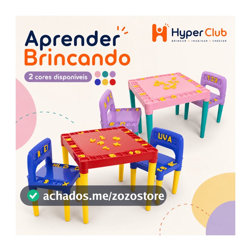 Mesa Educativa Infantil Com 2 Cadeiras para Atividades