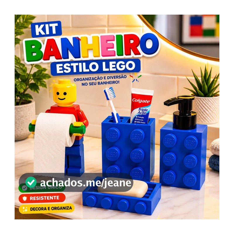Kit Banheiro Estilo Lego Porta Escova Dispenser Saboneteira Suporte Papel Higiênico Decoração Geek Lavabo Banheiro Escov