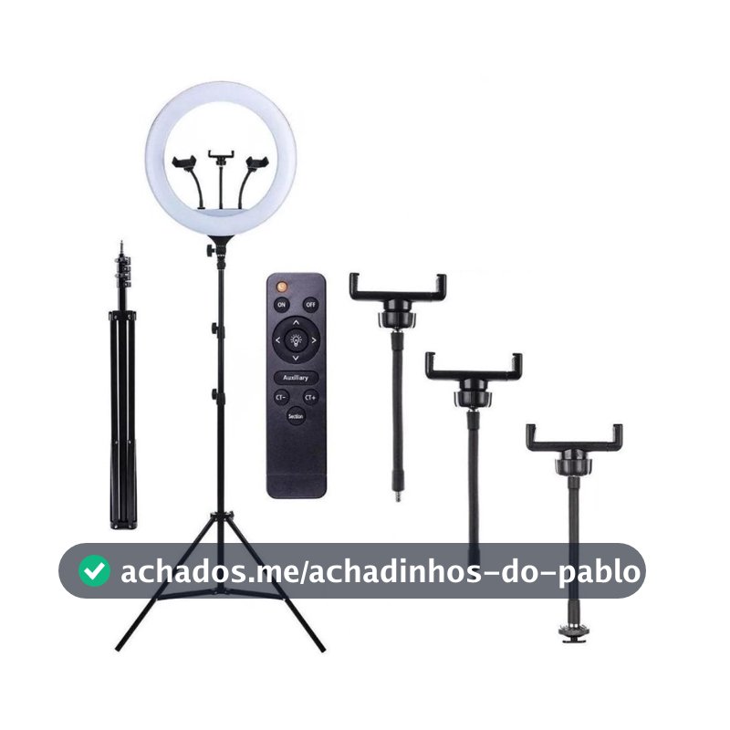 Ring Light 18 polegadas Com Suporte 3 Celulares e Tripe 2,10 altura