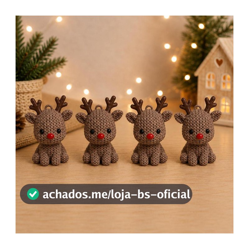 Kit com 4 Renas de Natal | Enfeite para Árvore de Natal | Decoração Natalina
