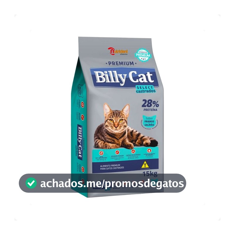 Ração Billy Cat Select Gatos Castrados Frango e Salmão - 15Kg