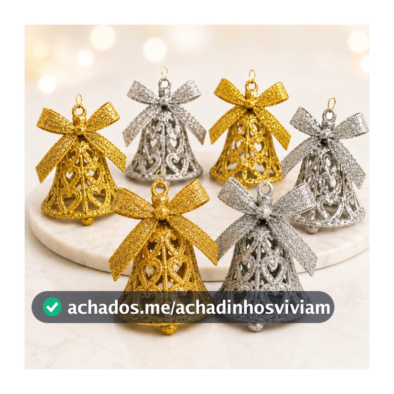 Kit Enfeite de Natal Sinos Com 6 Pingentes Arvore de Natal - Decoração Festiva Luxuosa para Natal