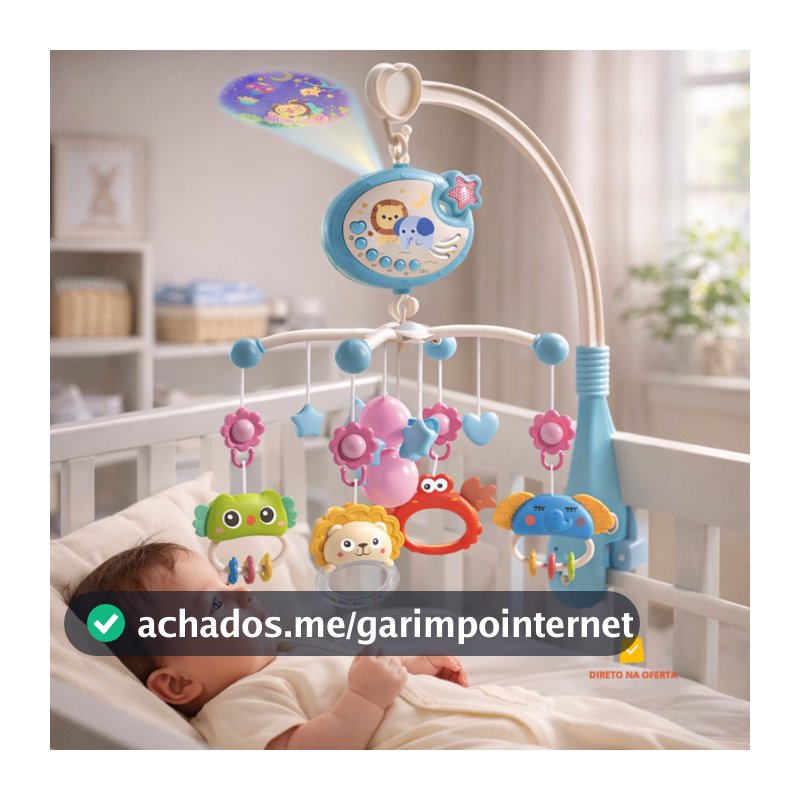 Mobile Musical Berço Giratório Projetor Luz Estrelas Controle Remoto