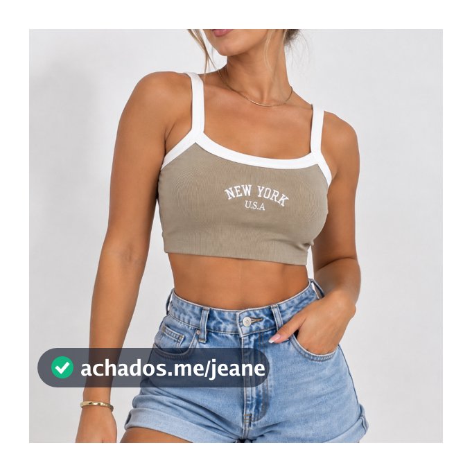 Cropped Feminino Canelado Alça Fina Regata Feminina New York Blusinha Básica