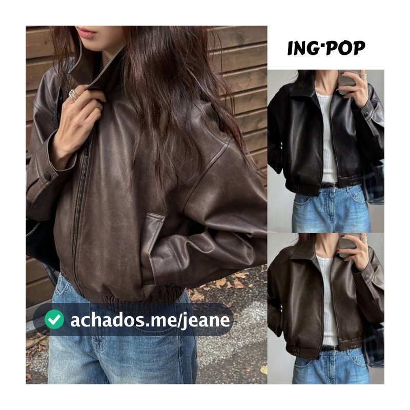 Jaqueta Feminina de Couro Vintage Curta para o Dia dos Namorados Roupas de Outono Jaqueta
