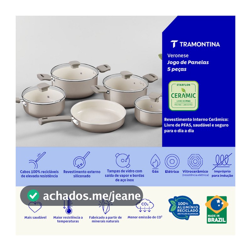 Jogo de Panelas Tramontina Veronese Cêramico e Aluminio Bege 5 Peças Antiaderente