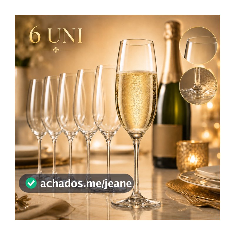 Jogo 6 Taças Champagne Cristal Ecológico Tipo Bohemia 220ml Elegante Premium