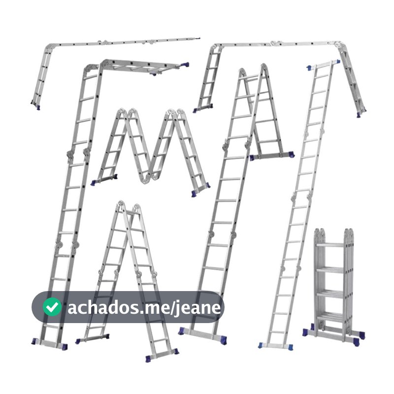 Escada em Alumínio Articulada Dobrável 16 Degraus 4X4 13 Posições 150kg Profissional Erb Maquinas