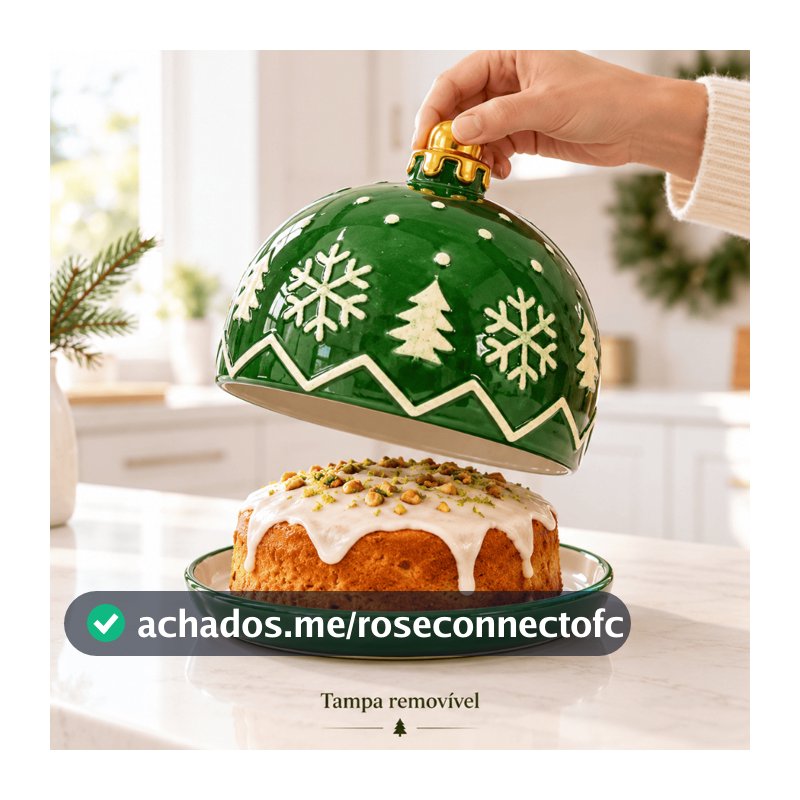 Porta Queijos e Bolo em Porcelana Design Bola de Natal 16cm Decoração Natalina Cerâmica