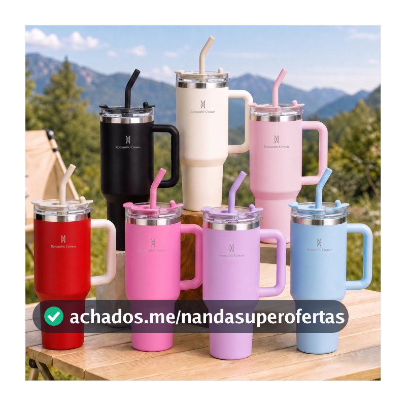 ROMANTIC CROWN Copo Térmico Portátil 1200ml/600ml com Tampa e Canudo Garrafa Térmica Inoxidável À prova de vazamentos