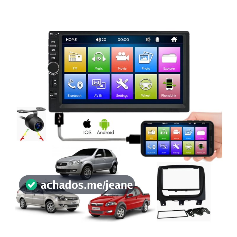Kit Multimídia Mp5 2 Din Fiat Siena Strada Palio 2013 A 2016