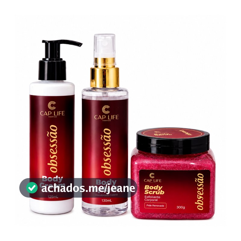 Kit 3 Completo Obsessão Cap Life Creme Corporal + Body Splash + Esfoliante Feminino Cheiroso