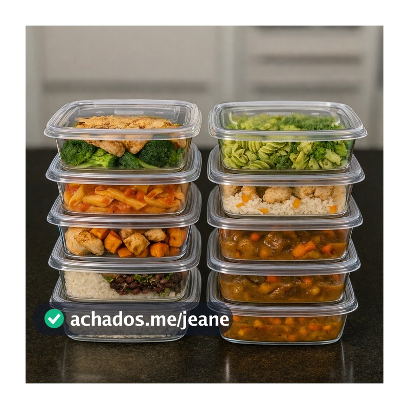 Kit 10 Potes Marmitas 1.000ml 1kg Vasilhas transparentes BPA FREE reutilizável cozinha microondas