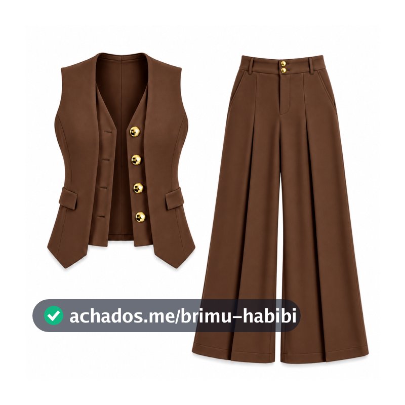 Conjunto Alfaiataria Premium Feminino Colete & Pantalona Wide Leg Elegante Tamanhos M G GG Envio Hoje ideal para Festa