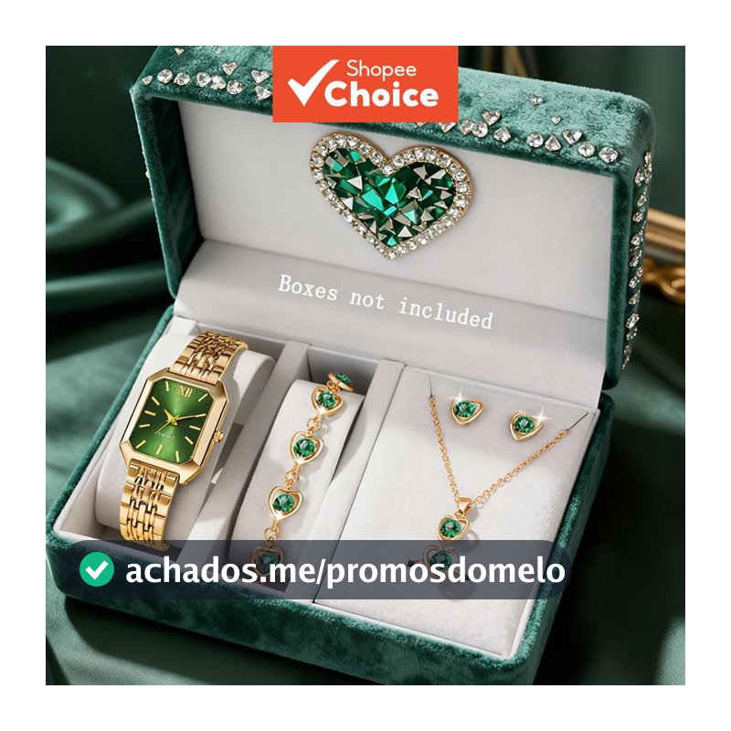 Relógio Feminino Impermeável De Aço Inoxidável Esmeralda Cristal Ouro Quadrado Redondo Prata