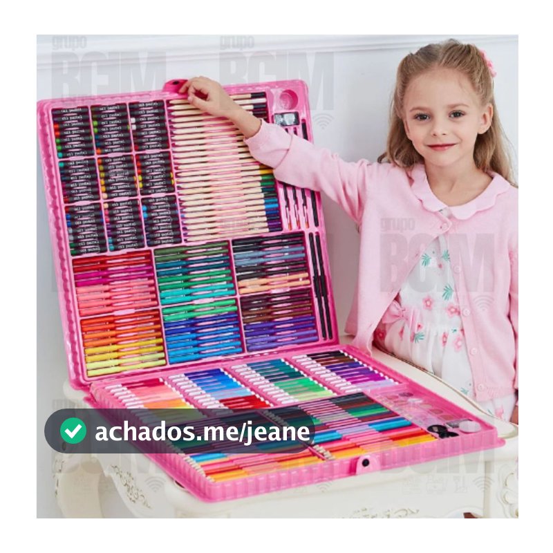 Estojo Maleta Pintura Infantil Lápis Cores Giz Canetinhas e Diversos Tamanhos Desenhos Para Colorir