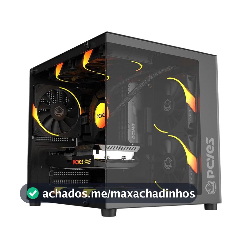 Gabinete Aquário Preto Gamer com Vidro Pcyes Forcefield Mini Black Vulcan - Gffmnbv