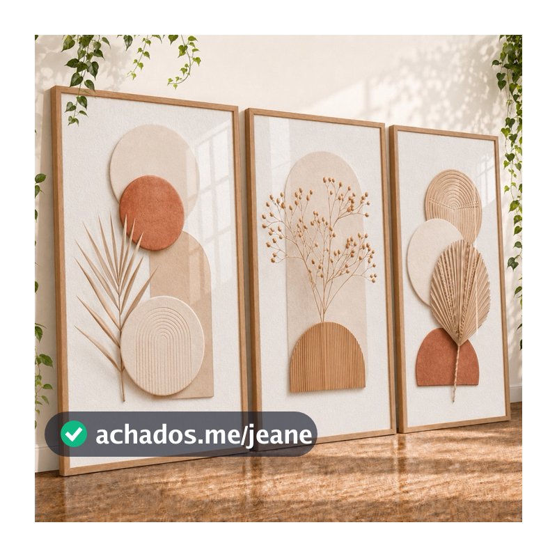 Quadros Decorativos Trio Moderno Boho Terracota Abstrato para Sala Hall