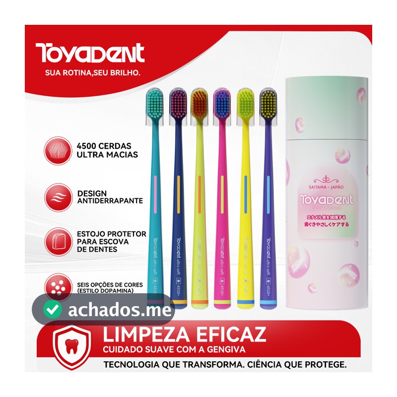 ToyaDent Escova de Dente, Pacote com 6 Unidades – Ideal para Família, 6 Cores