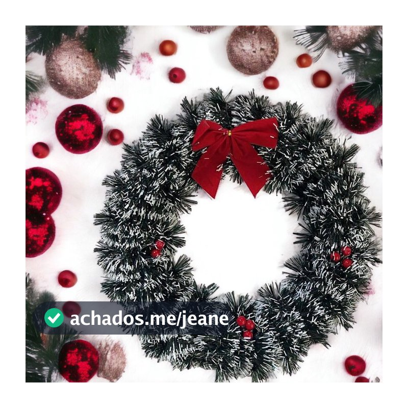 Guirlanda De Natal Festão Nevada 36cm Com Laço e Frutinha Enfeite De Porta
