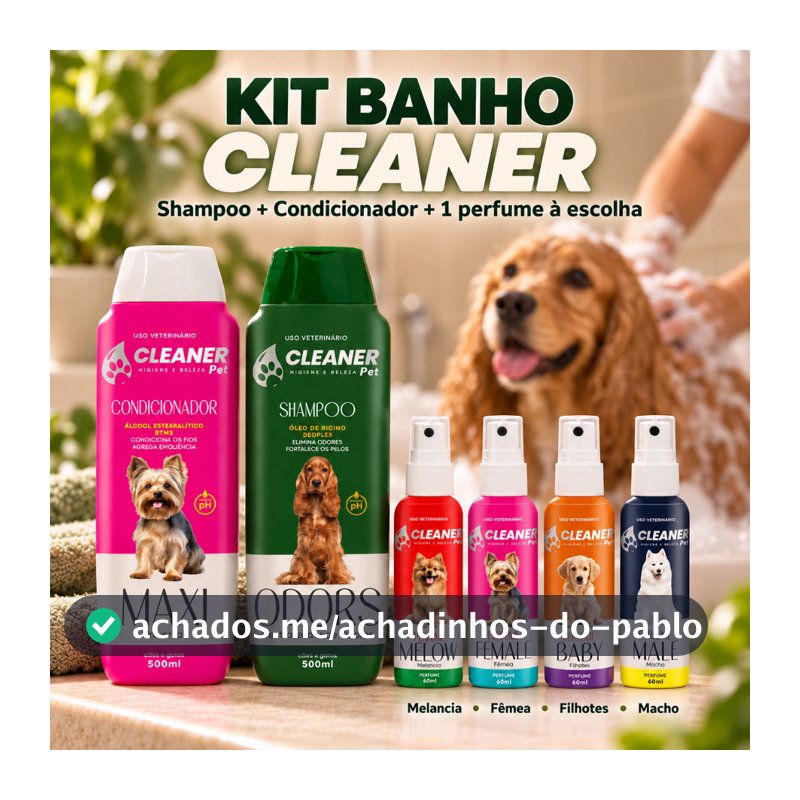 Kit Shampoo Condicionador Neutralizador de Odores 500ml Perfume Colonia 60ml Cleaner Anti Odor Caes