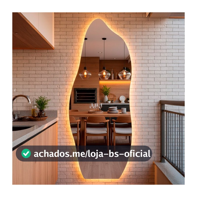 Espelho Grande Orgânico de Corpo Inteiro com Led 170x70cm Espelho com Luz Indireta Quente ou Fria