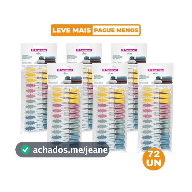Kit Prendedor de Roupa Plástico Folhas Oba Sanremo 72 Unidades