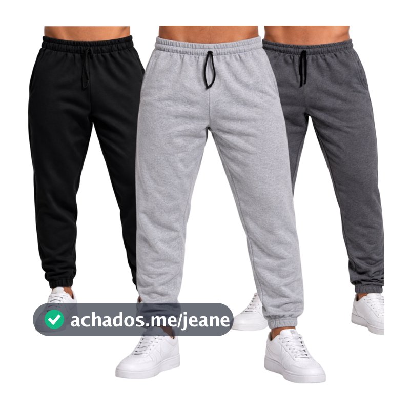 Kit 3 Calças Moletom Flanelado Jogger Masculina Basica Confortavel Dia a Dia