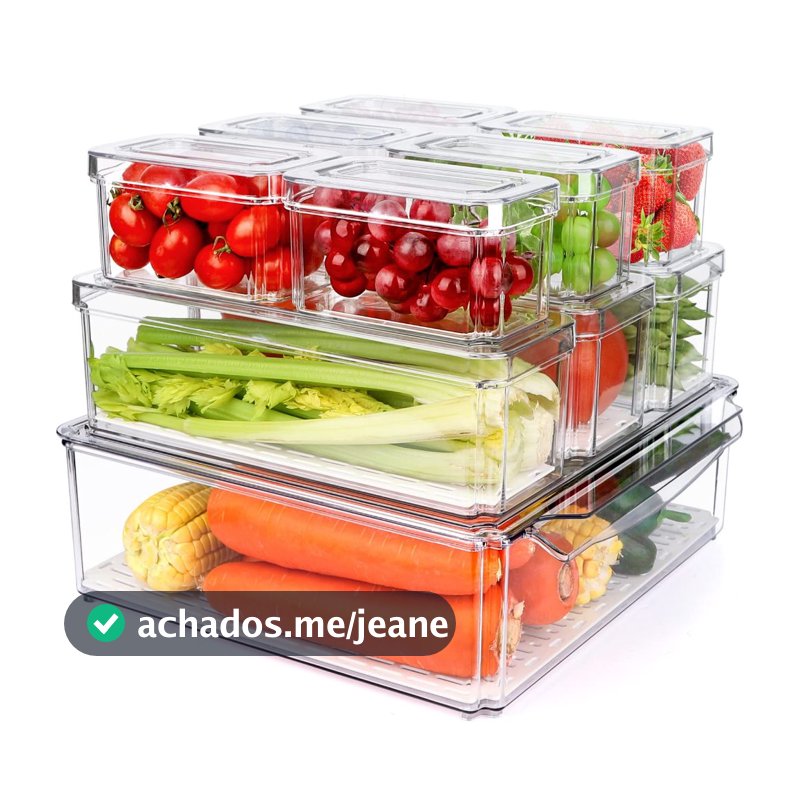 Caixas Organizadoras de Geladeira Transparente BPA Free Empilhável para Frutas Verduras Alimentos Cozinha