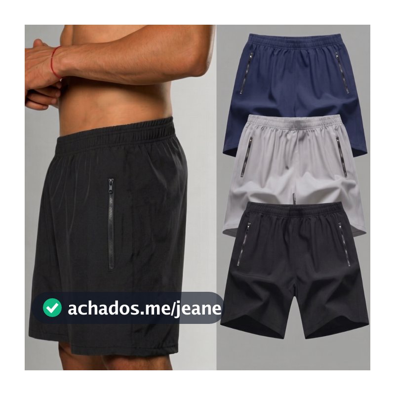 BERMUDA TACTEL COM ELASTANO COM ZIPER MASCULINA PARA ACADEMIA