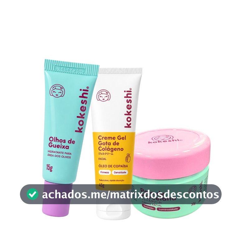 Kit Facial Kokeshi Completo 3 Passos Hidratação e Colágeno