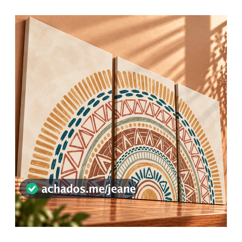Kit 3 Quadros Decorativos Mandala Geométrico Boho Abstrato Moderno Minimalista Decoração Sala Quarto
