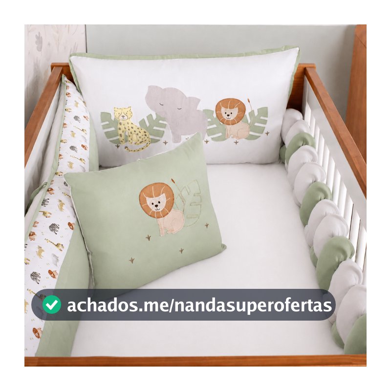 Kit Berço Americano Safari Trança 9 Peças Verde Algodão Enxoval Bebe Completo Brubrelel