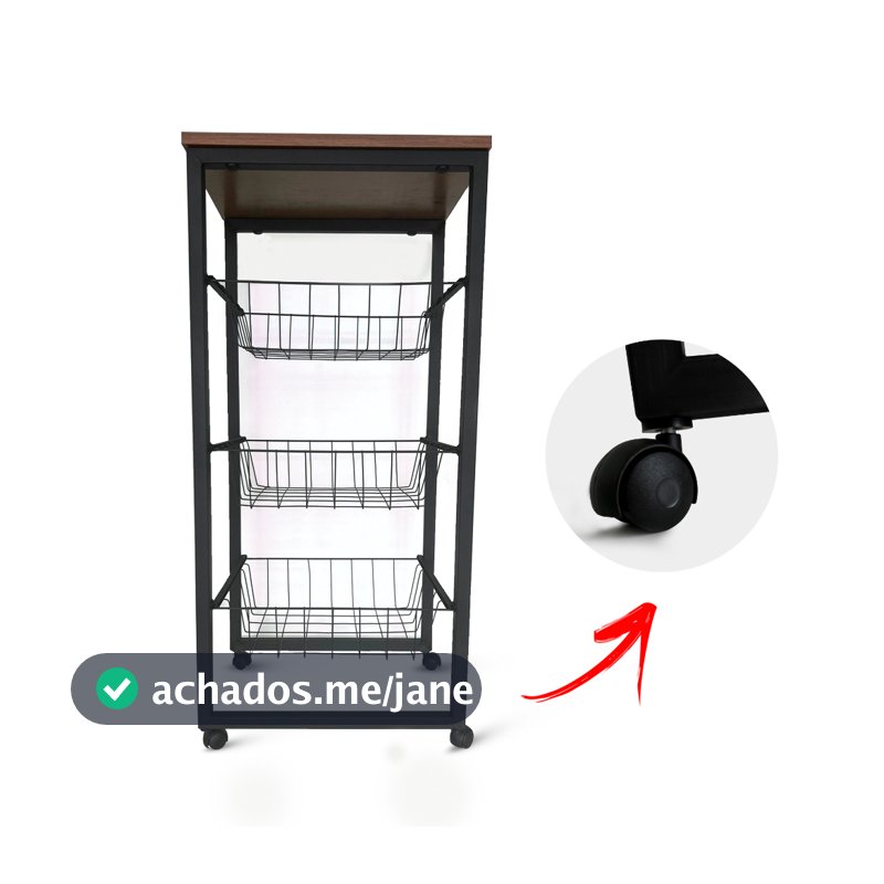 Fruteira De Chão Para Cozinha Em Mdf Aço