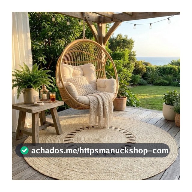 Tapete Redondo Palha Carnaúba 1,50m Artesanal Modelo X Ana Boho Natural para Sala e Quarto