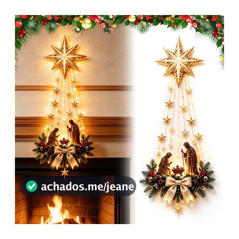 [SKI] Decoração De Parede De Presépio Iluminada , Cena De Belém Dourada 3D LED Luz Suspensa De Natal Com Brilho Quente ,
