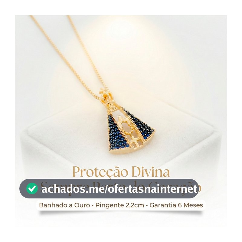 Colar Nossa Senhora Aparecida Azul Banhado Ouro 18k Zircônia com Extensor Hess Joias Garania 6 meses