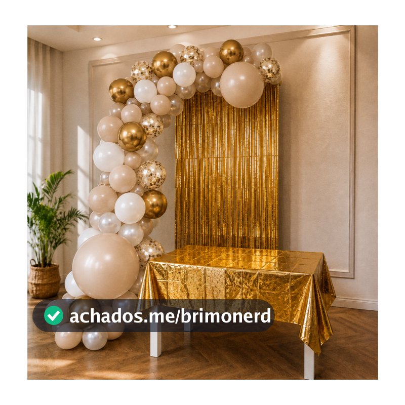Kit Festa Decoração Completa Arco De Balão Cortina Metalizada E Toalha De Mesa