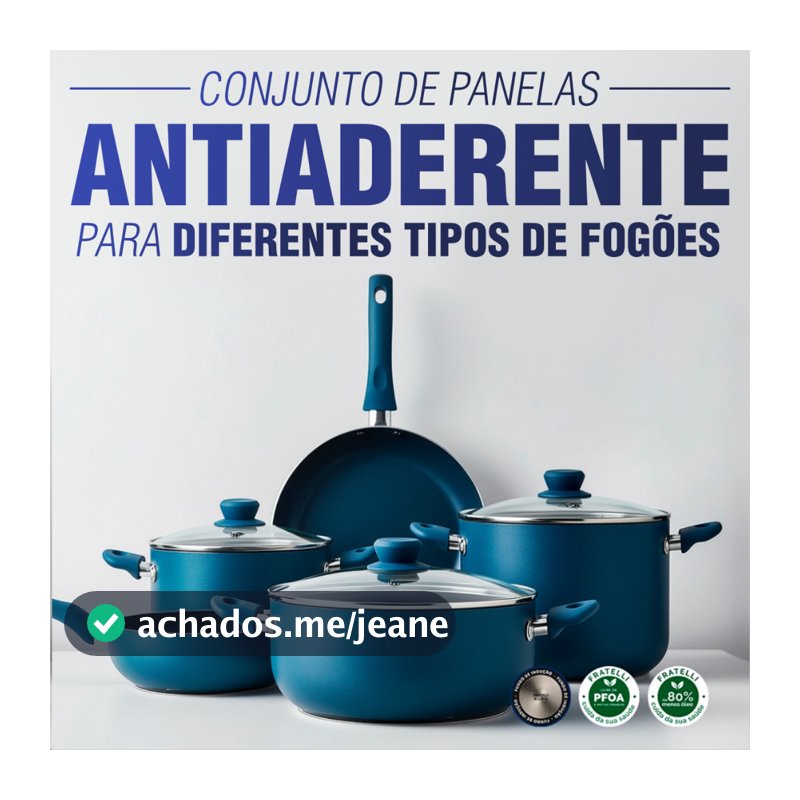 Jogo Panelas Antiaderente 9 Peças Moderno Blue Azul Conjunto Cozinha Fratelli Indução Caçarola Frigideira Colher Concha