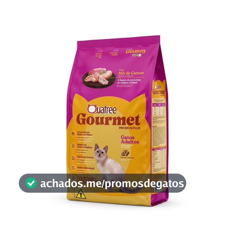 Ração Quatree Gourmet Gatos Adultos Mix de Carnes 10,1kg Premium Sem Corantes Controle Bolas de Pelo Trato Urinário