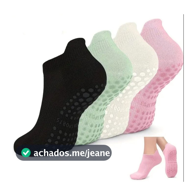 3 Pares Meia Soquete Antiderrapante Pilates e Yoga Quentinha
