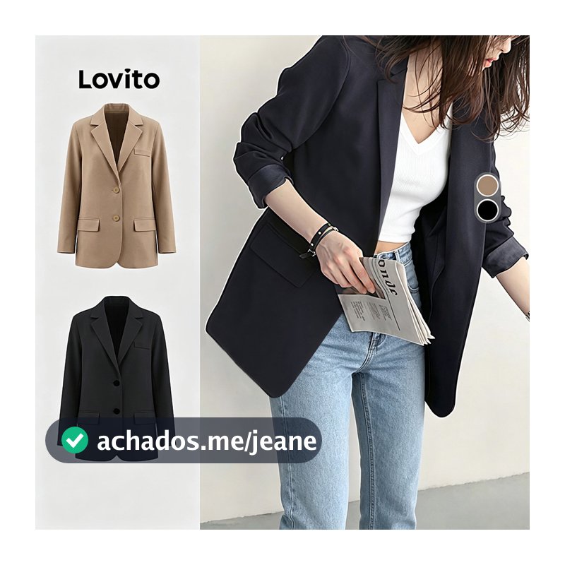 (New Arrival) Lovito Blazer Casual Preto Leve Com Bolsos De Botão Para Primavera/verão Para Mulheres BZNS149BX257