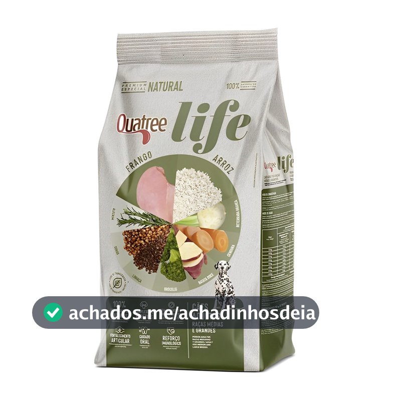 Ração Quatree Life Para Cães Adultos porte Médio e Grande sabor frango e arroz 15kg