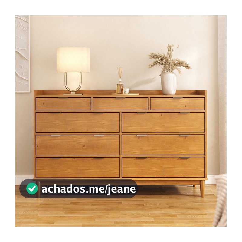 Cômoda Grande Para Quarto Casal 9 Gavetas Madeira Maciça Mel Lice