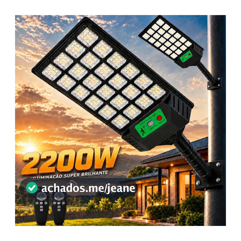 Kit 2 Luz Solar Iluminação Externa Luminária Solar 2200W/2000W/1800W/1600W