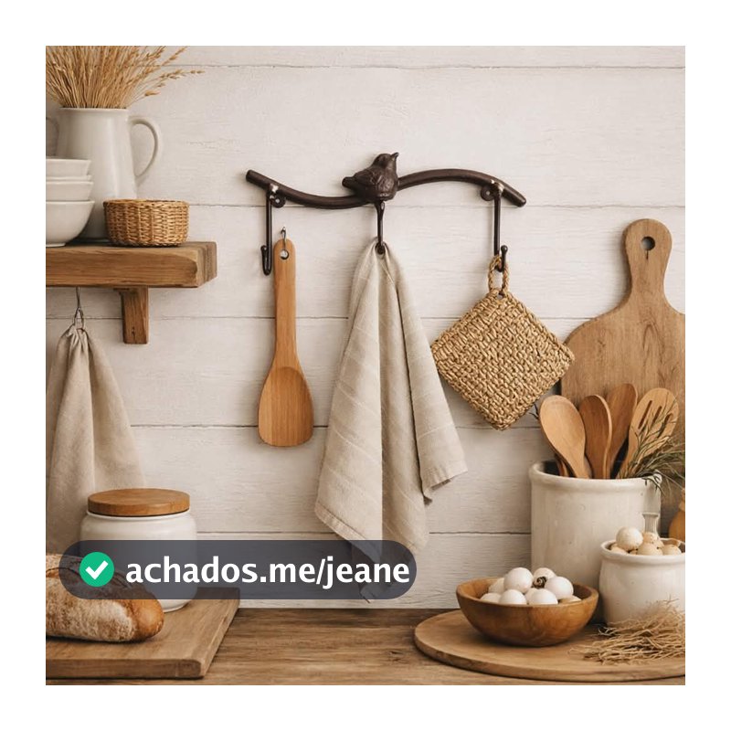 Suporte Cabideiro Rústico 3 Ganchos Ferro Estilo Fazenda Porta Utensílios Cozinha