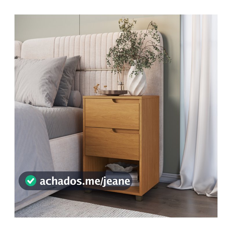 Casamia Mesa de Cabeceira 2 Gavetas Toledo Nature 100% MDF 69x45 Cm