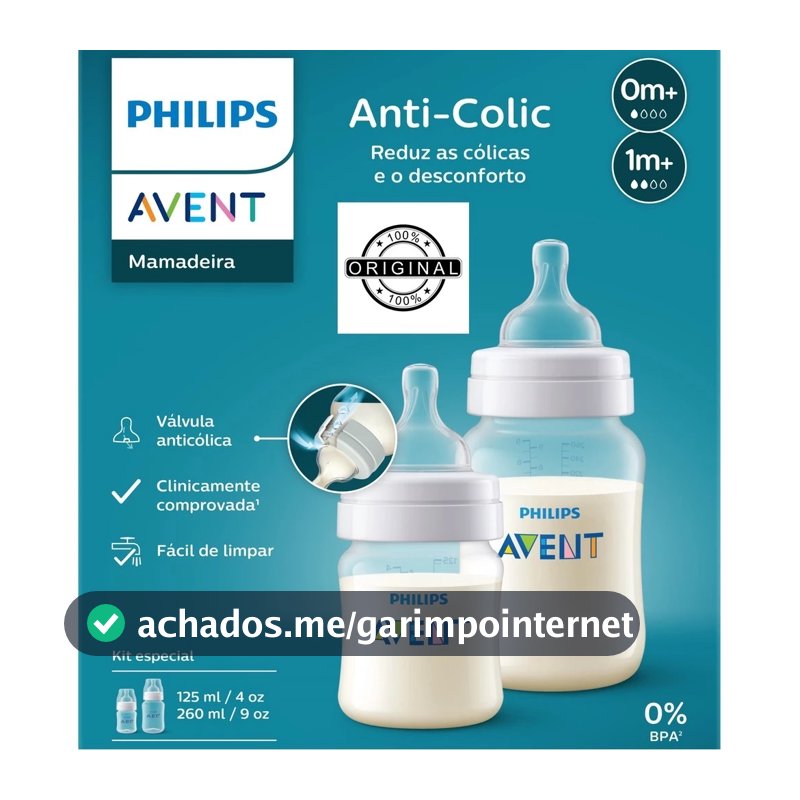 1 Kit 2un Mamadeira Philips Avent Anti-colic 125ml + 260ml, Transparente, SCY119/05