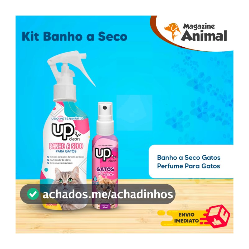 Kit Gato Banho a Seco para Gatos 300ml + Perfume para Gato 60ml Sem Álcool Shampoo a Seco Gato Higiene Pet UP Clean