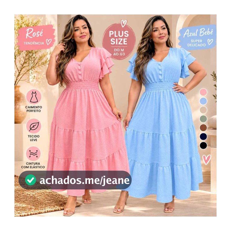 Vestido Longo Plus Size Feminino  Elegante com Babados  verão moda Evangélica